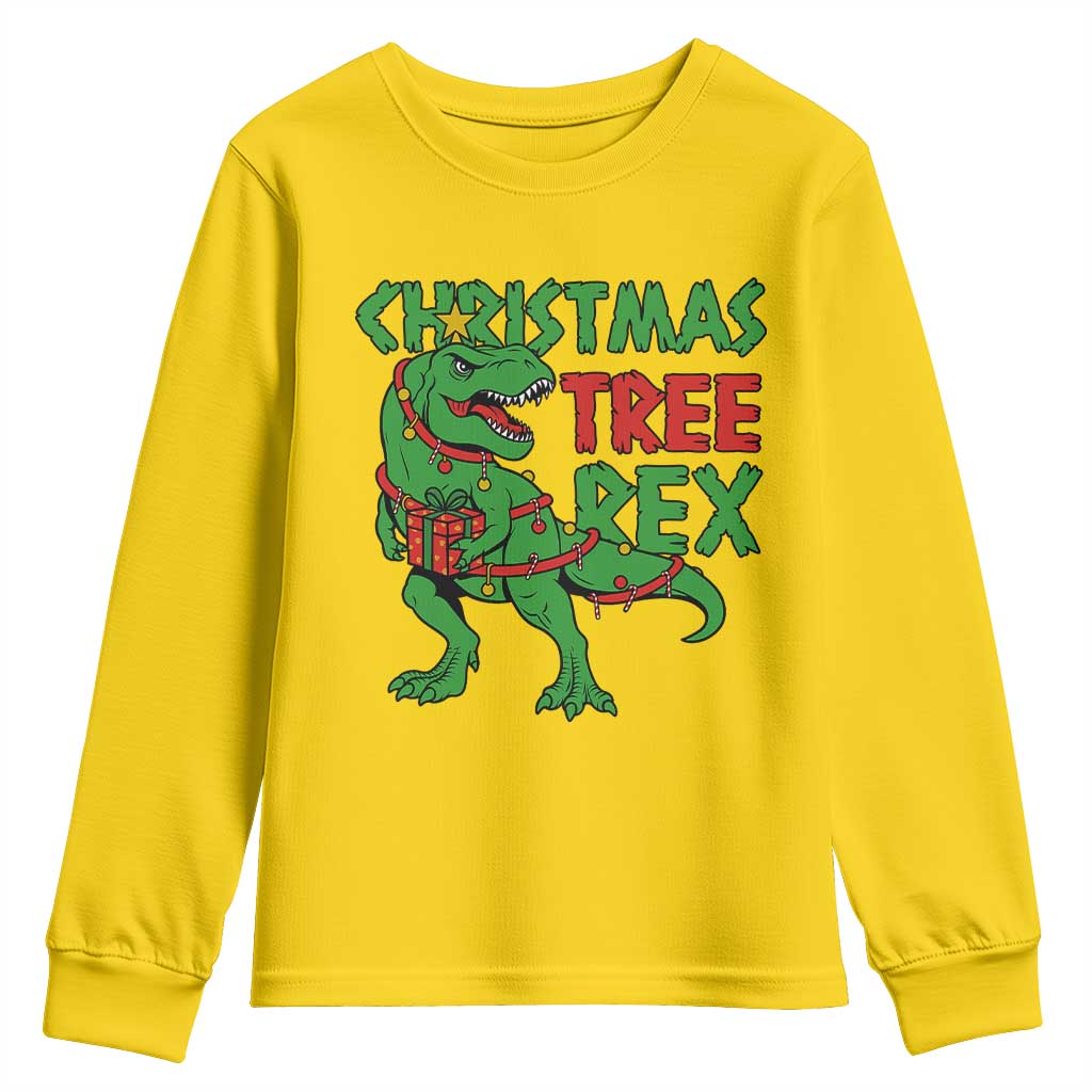 Christmas Dinosaur Youth Sweatshirt Funny Tree Rex Xmas Light - Wonder Print Shop