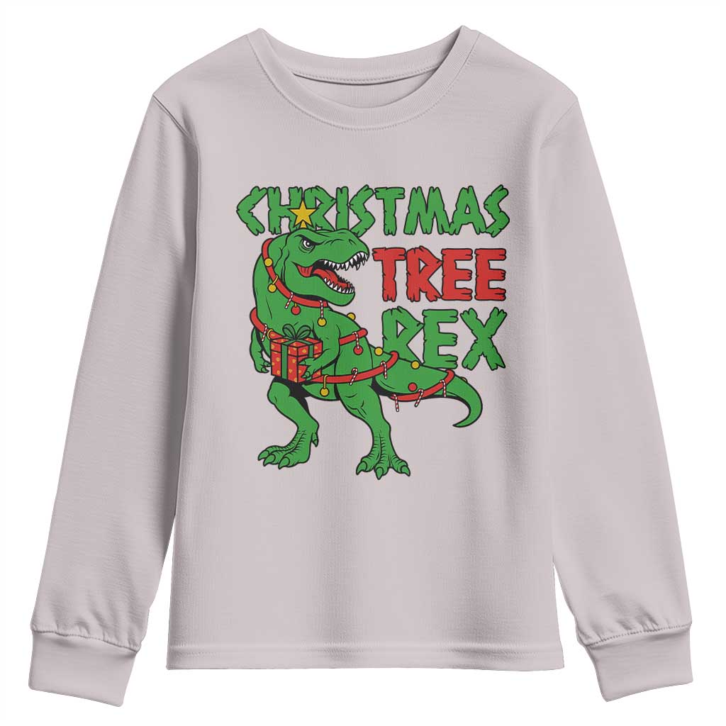 Christmas Dinosaur Youth Sweatshirt Funny Tree Rex Xmas Light - Wonder Print Shop