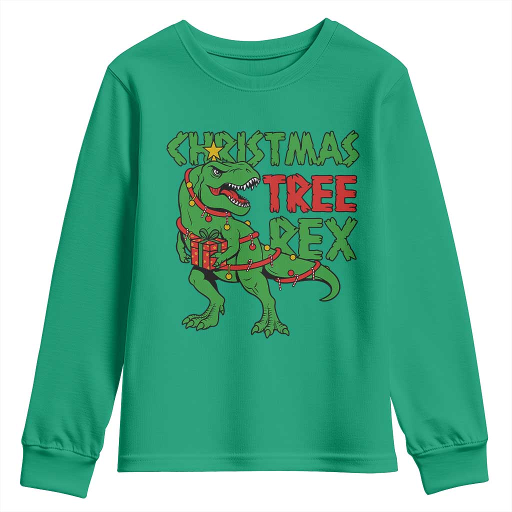 Christmas Dinosaur Youth Sweatshirt Funny Tree Rex Xmas Light - Wonder Print Shop