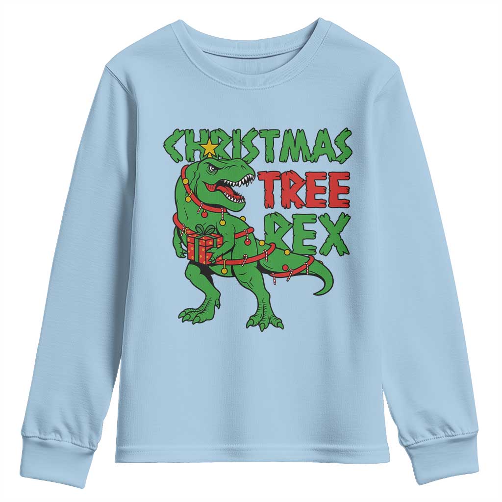 Christmas Dinosaur Youth Sweatshirt Funny Tree Rex Xmas Light - Wonder Print Shop
