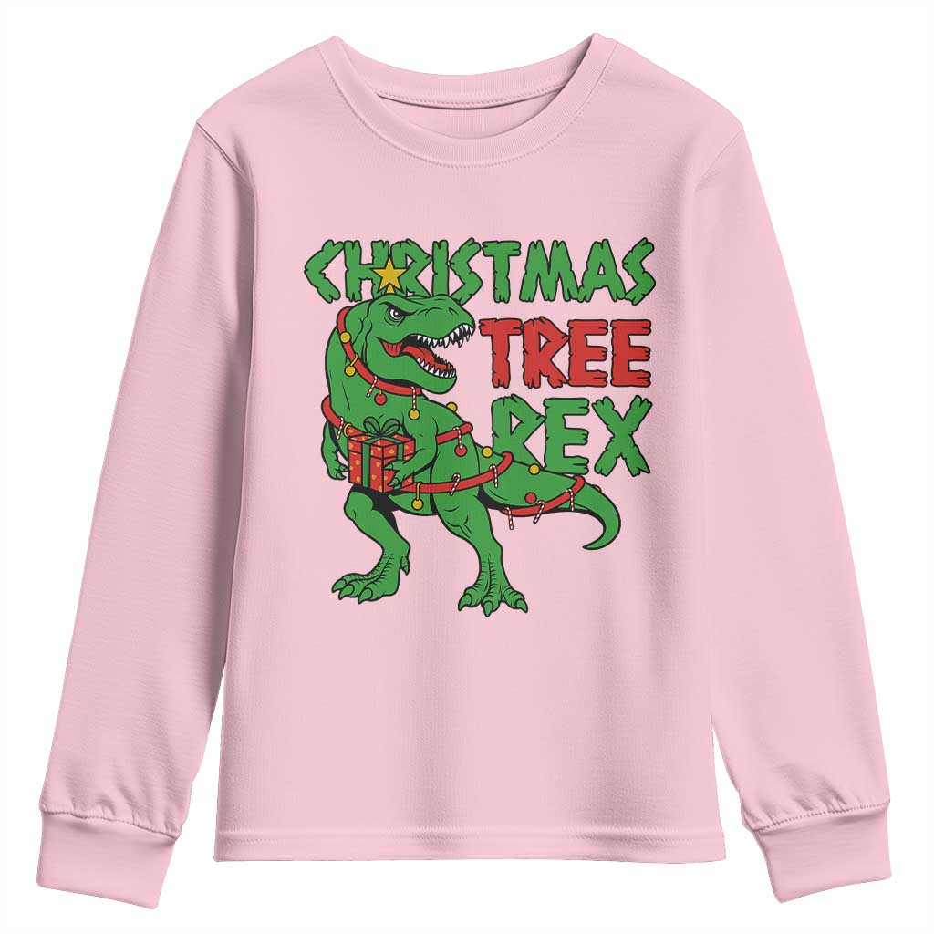 Christmas Dinosaur Youth Sweatshirt Funny Tree Rex Xmas Light - Wonder Print Shop