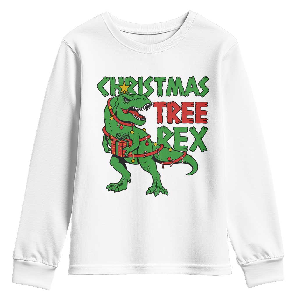 Christmas Dinosaur Youth Sweatshirt Funny Tree Rex Xmas Light - Wonder Print Shop