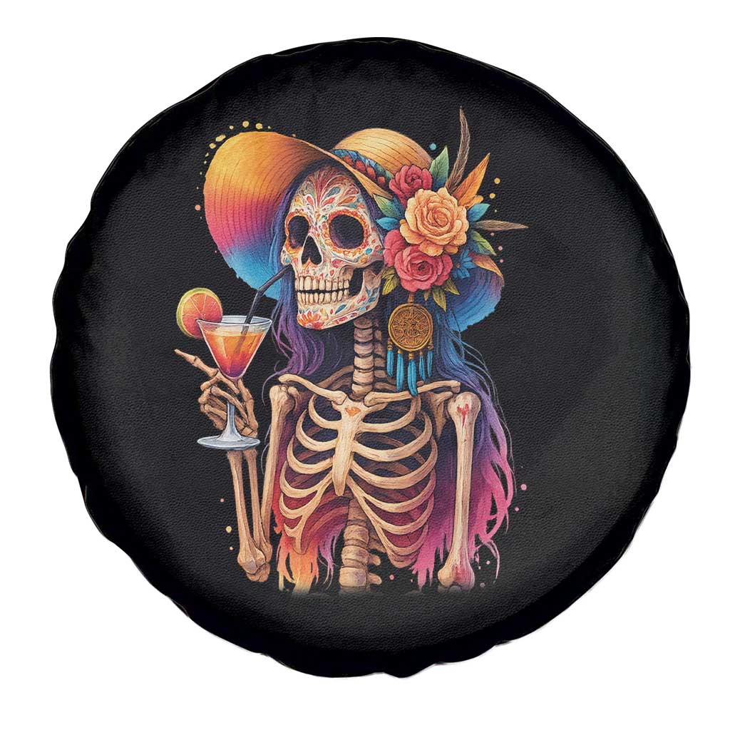 Funny Summer Sugar Skull Cocktail Lover Spare Tire Cover