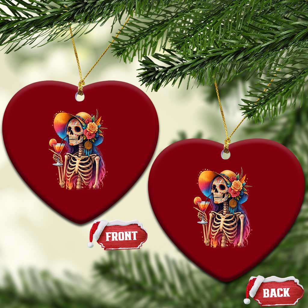 Funny Summer Sugar Skull Cocktail Lover Ceramic Ornament
