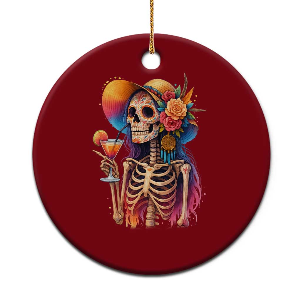 Funny Summer Sugar Skull Cocktail Lover Ceramic Ornament