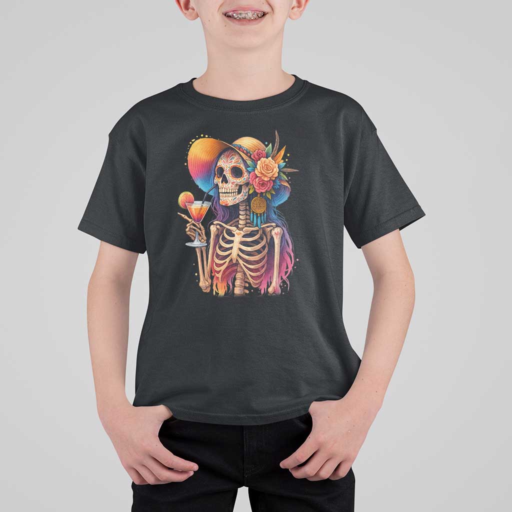 Funny Summer Sugar Skull Cocktail Lover T Shirt For Kid
