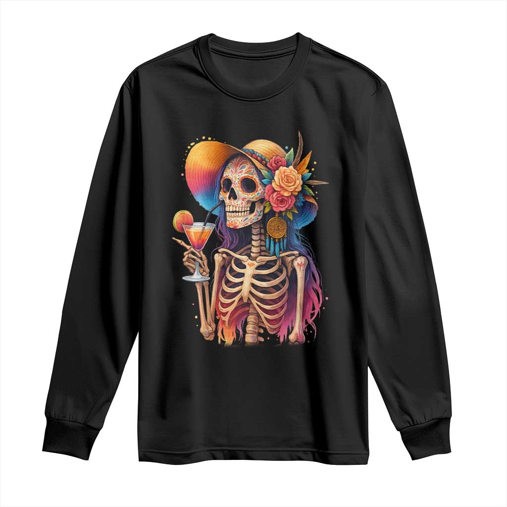 Funny Summer Sugar Skull Cocktail Lover Long Sleeve Shirt