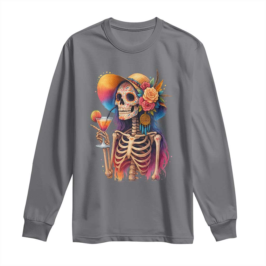 Funny Summer Sugar Skull Cocktail Lover Long Sleeve Shirt