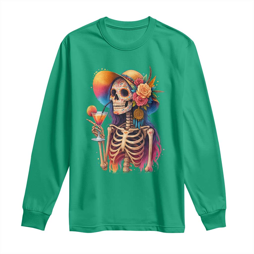 Funny Summer Sugar Skull Cocktail Lover Long Sleeve Shirt