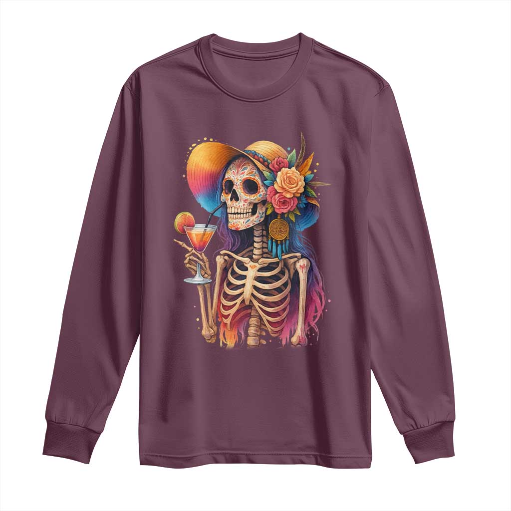Funny Summer Sugar Skull Cocktail Lover Long Sleeve Shirt