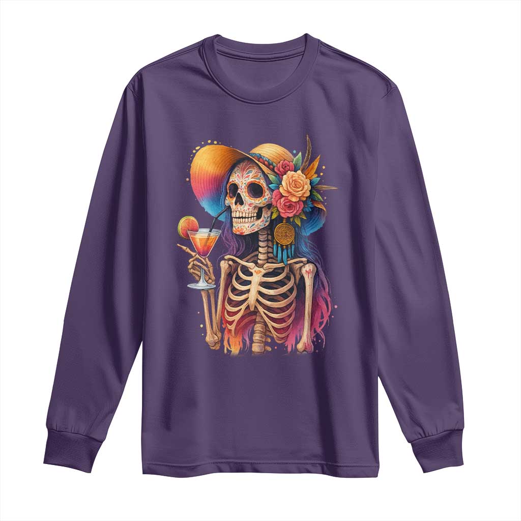 Funny Summer Sugar Skull Cocktail Lover Long Sleeve Shirt