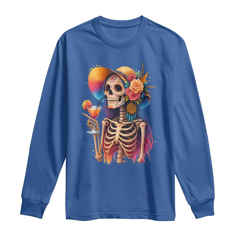 Funny Summer Sugar Skull Cocktail Lover Long Sleeve Shirt