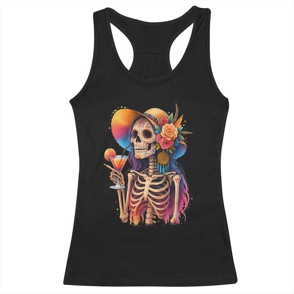 Funny Summer Sugar Skull Cocktail Lover Racerback Tank Top