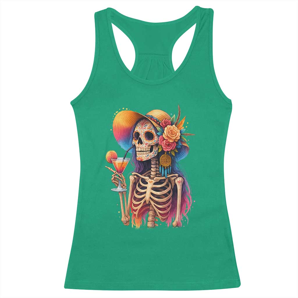 Funny Summer Sugar Skull Cocktail Lover Racerback Tank Top