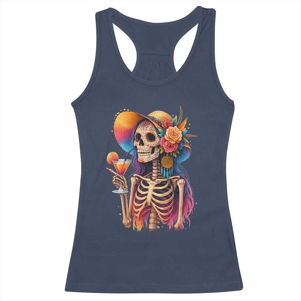 Funny Summer Sugar Skull Cocktail Lover Racerback Tank Top