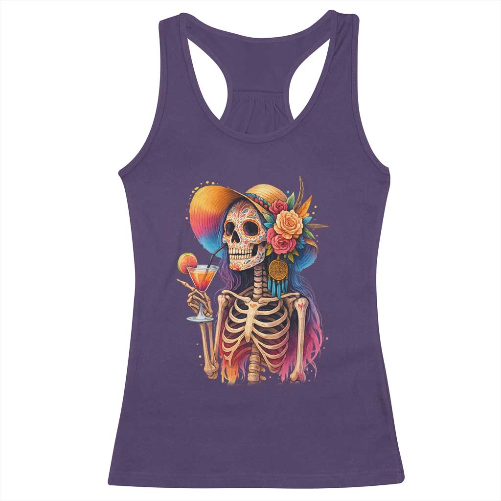 Funny Summer Sugar Skull Cocktail Lover Racerback Tank Top