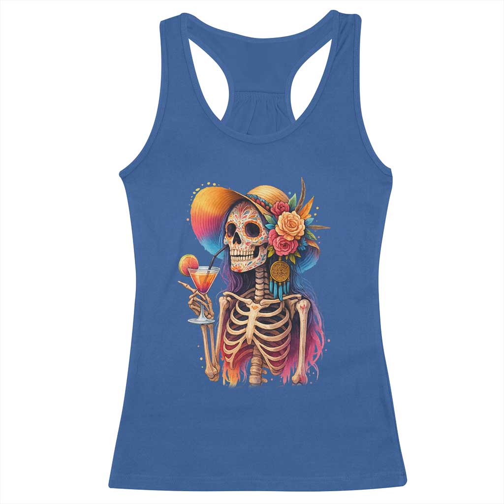 Funny Summer Sugar Skull Cocktail Lover Racerback Tank Top