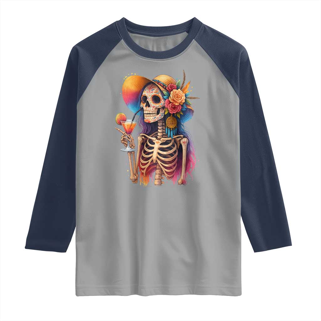 Funny Summer Sugar Skull Cocktail Lover Raglan Shirt