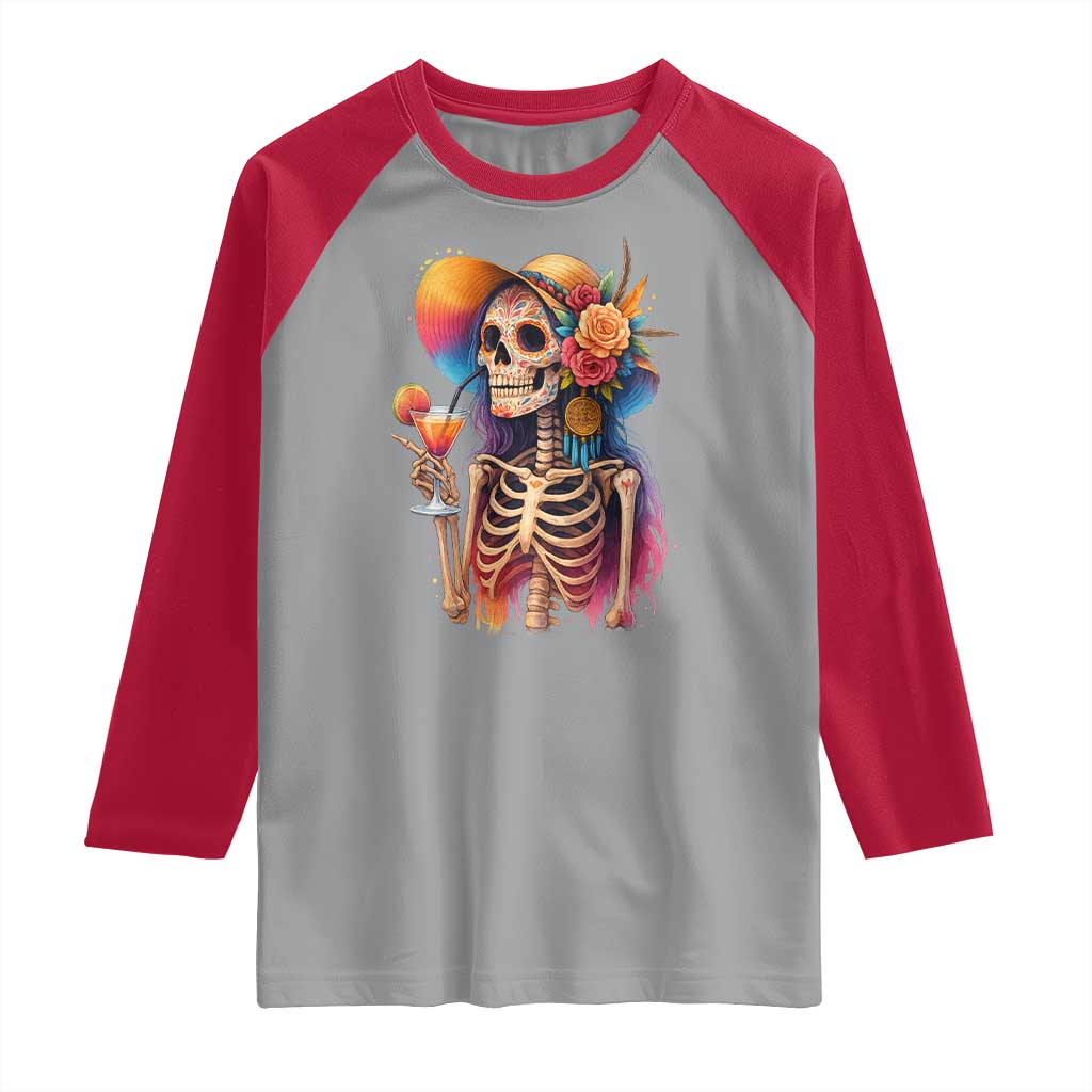 Funny Summer Sugar Skull Cocktail Lover Raglan Shirt
