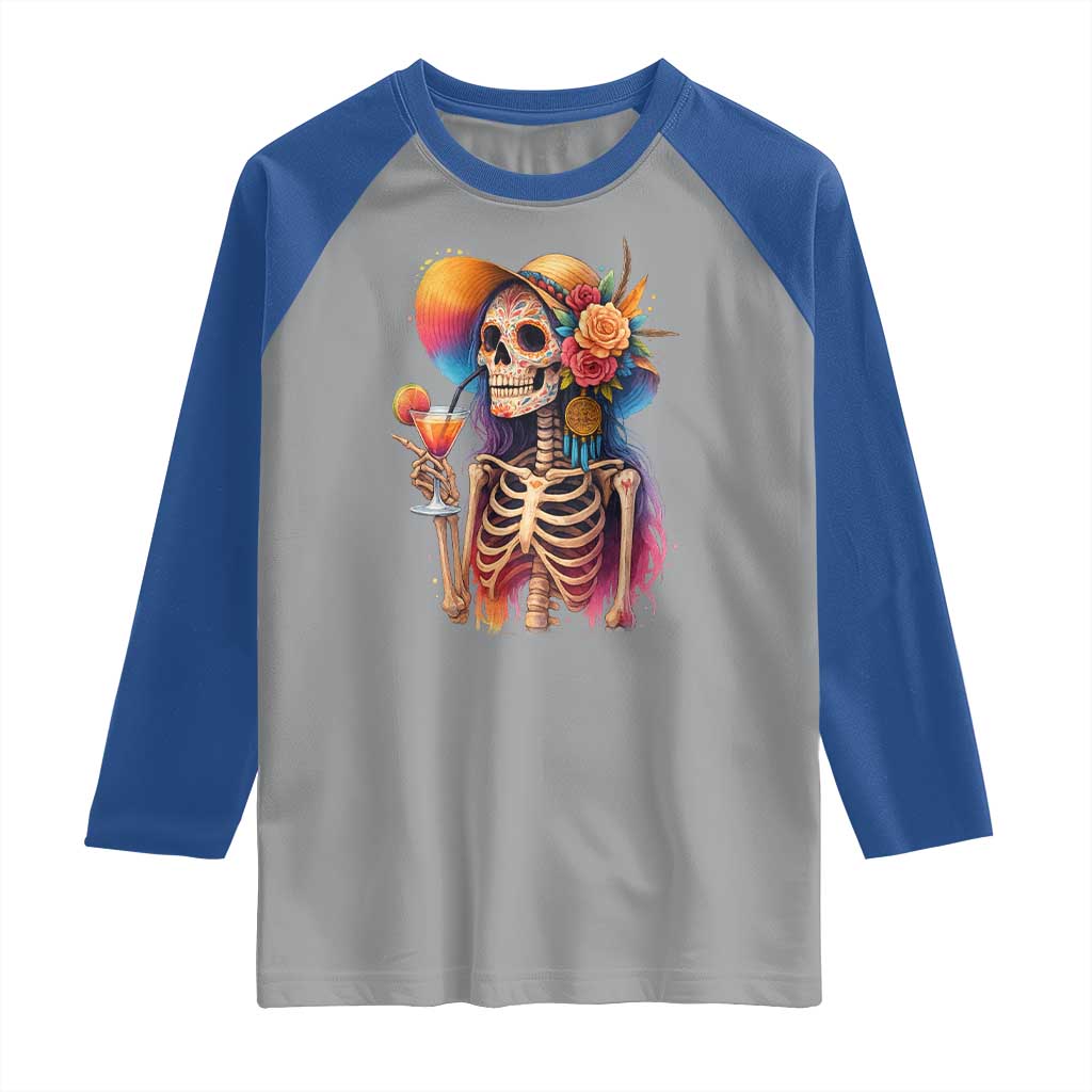 Funny Summer Sugar Skull Cocktail Lover Raglan Shirt