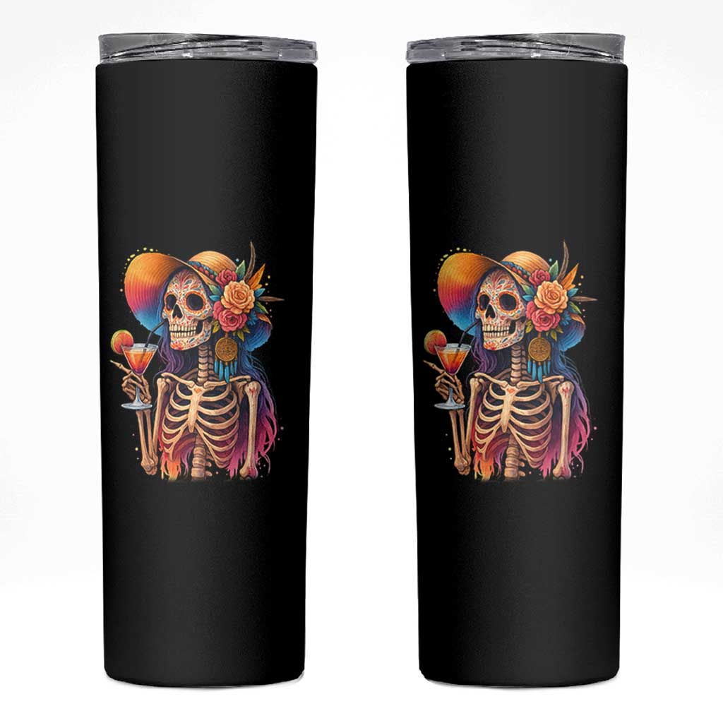 Funny Summer Sugar Skull Cocktail Lover Skinny Tumbler