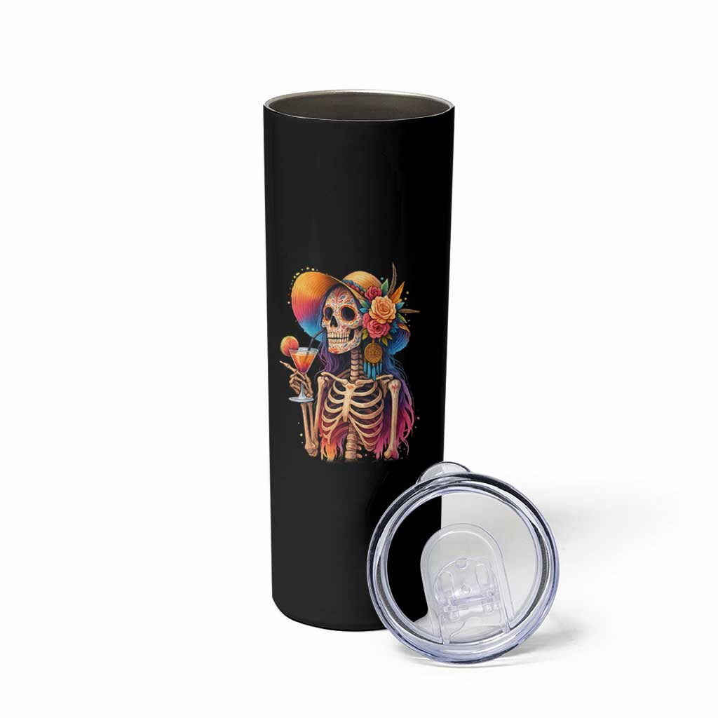 Funny Summer Sugar Skull Cocktail Lover Skinny Tumbler