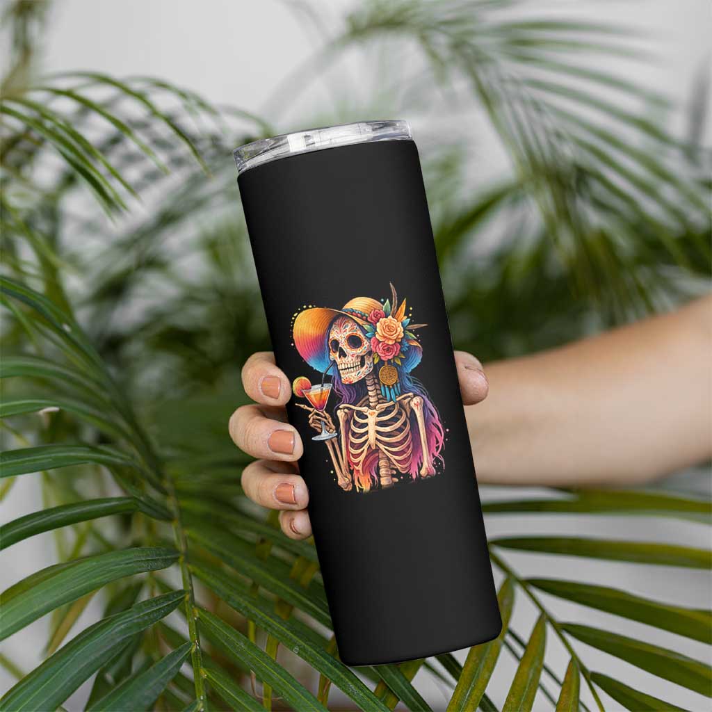 Funny Summer Sugar Skull Cocktail Lover Skinny Tumbler