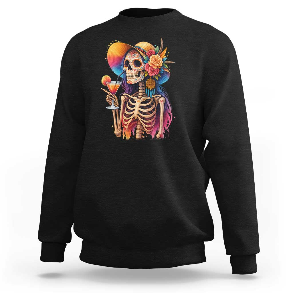 Funny Summer Sugar Skull Cocktail Lover Sweatshirt