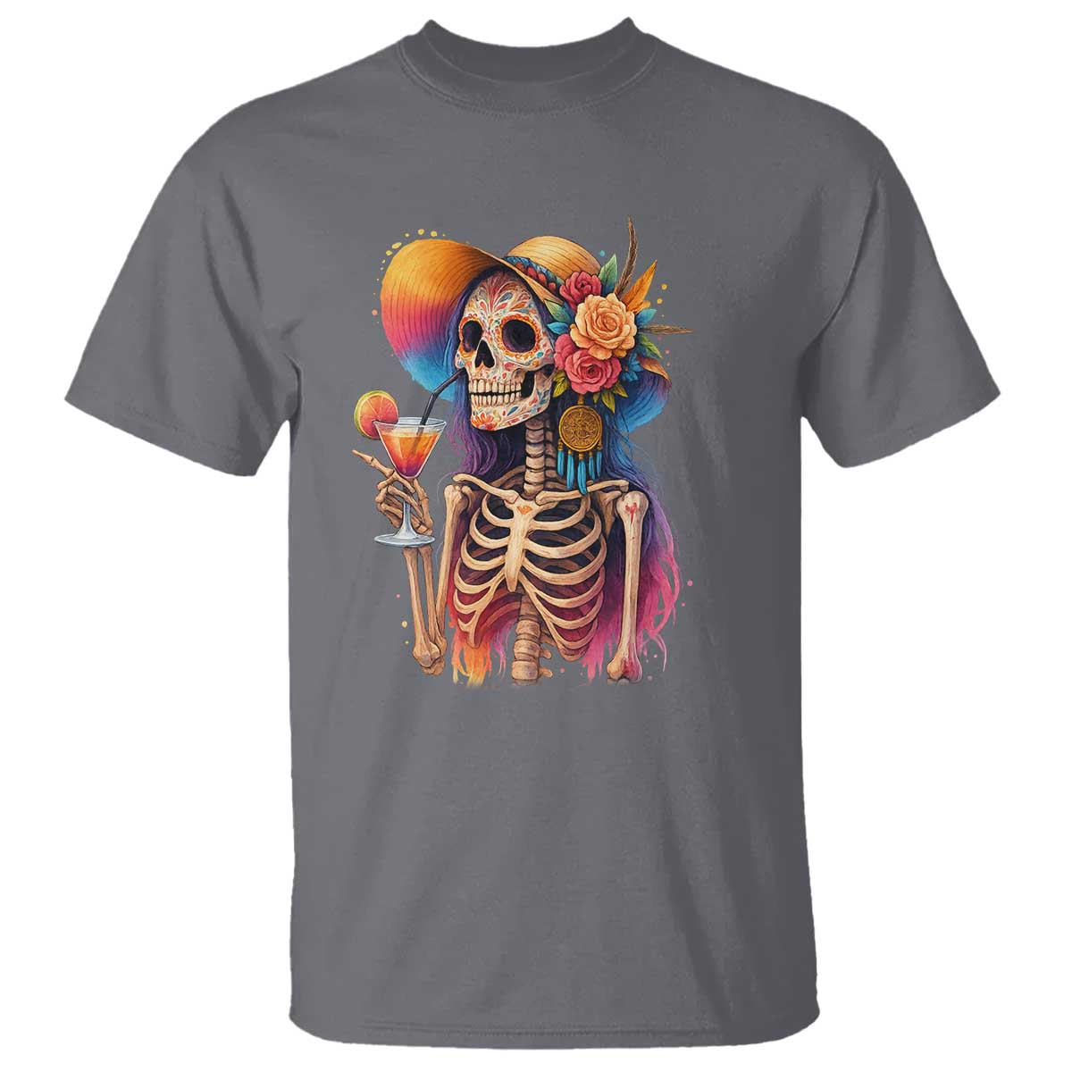 Funny Summer Sugar Skull Cocktail Lover T Shirt