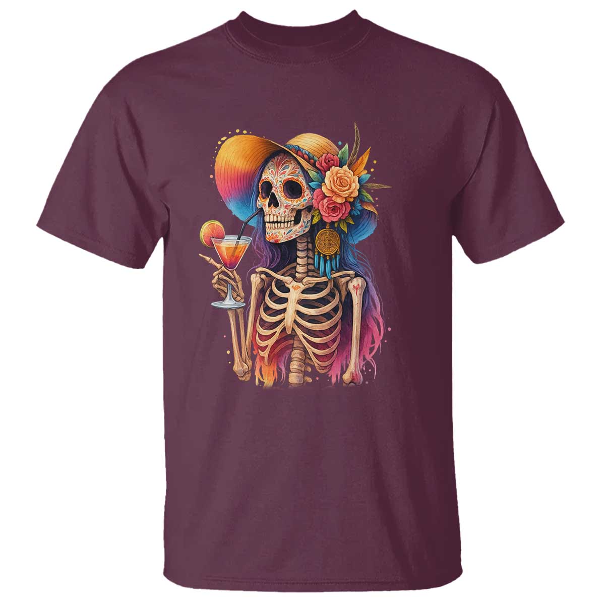 Funny Summer Sugar Skull Cocktail Lover T Shirt