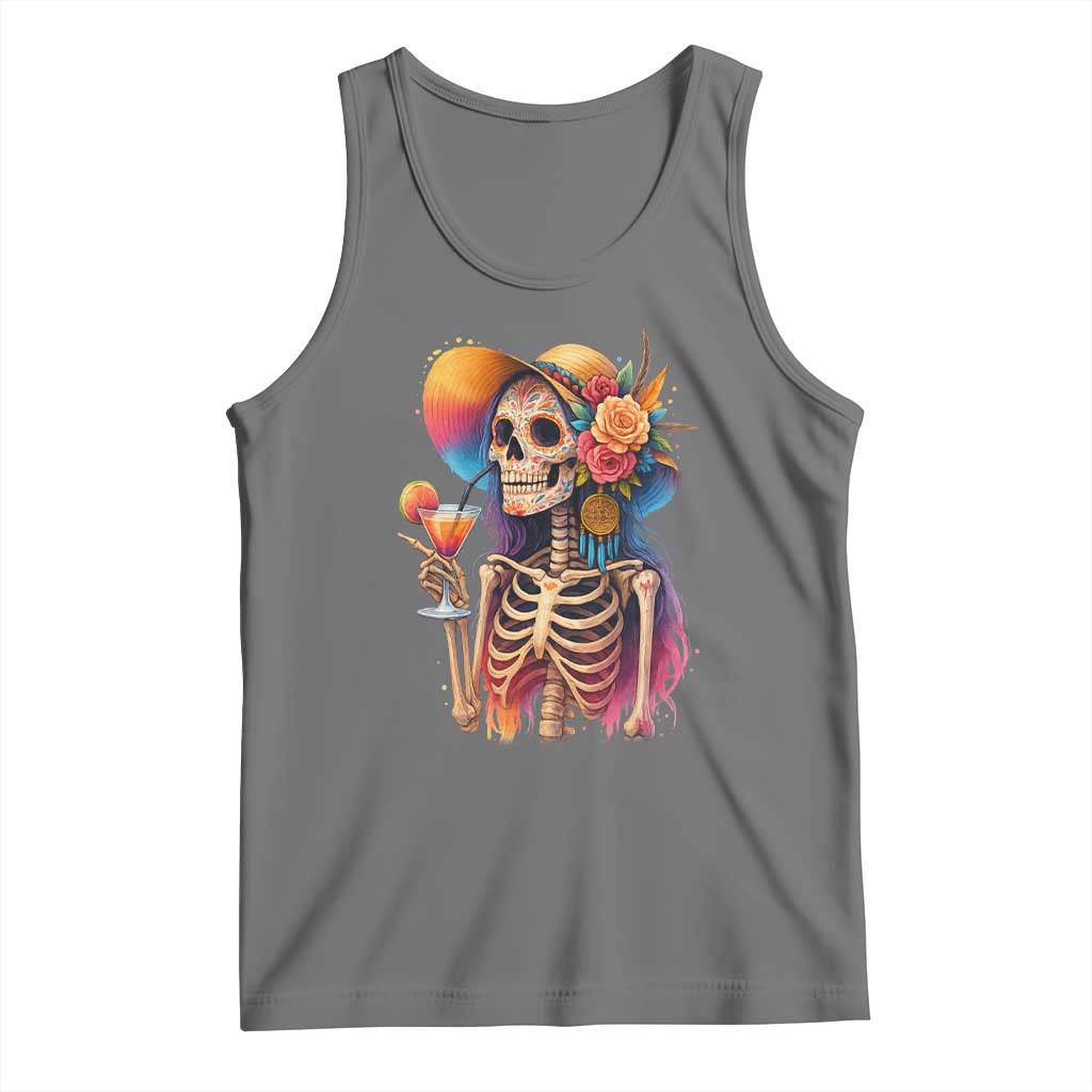 Funny Summer Sugar Skull Cocktail Lover Tank Top