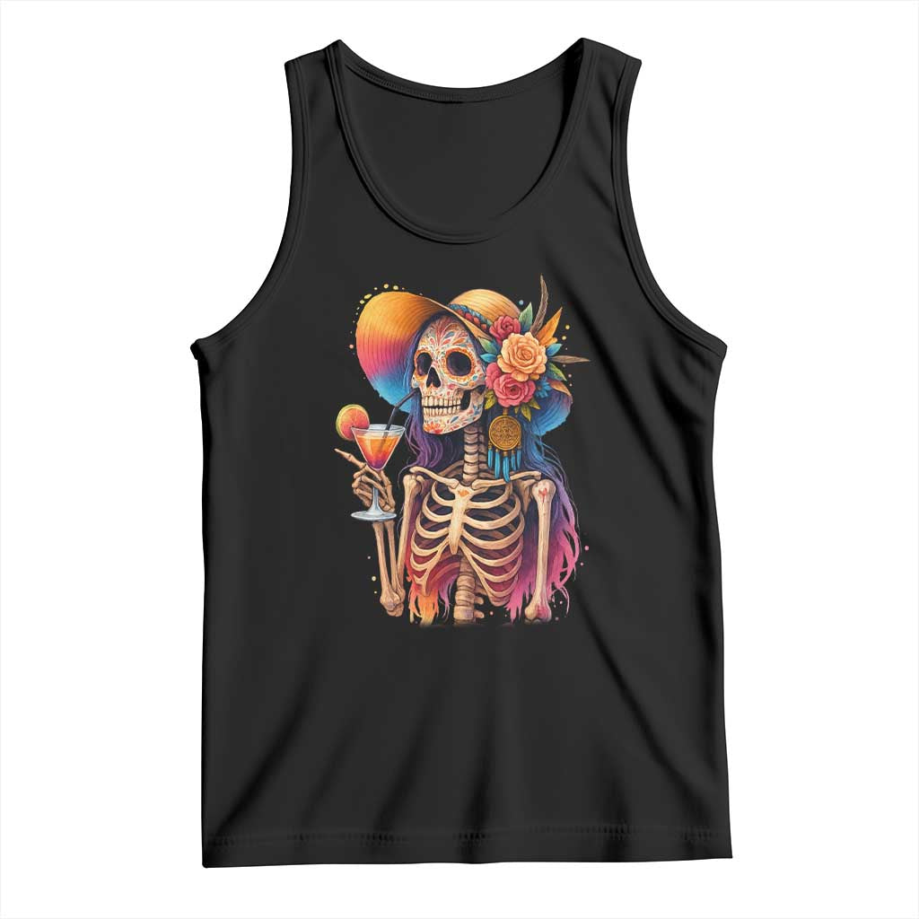 Funny Summer Sugar Skull Cocktail Lover Tank Top