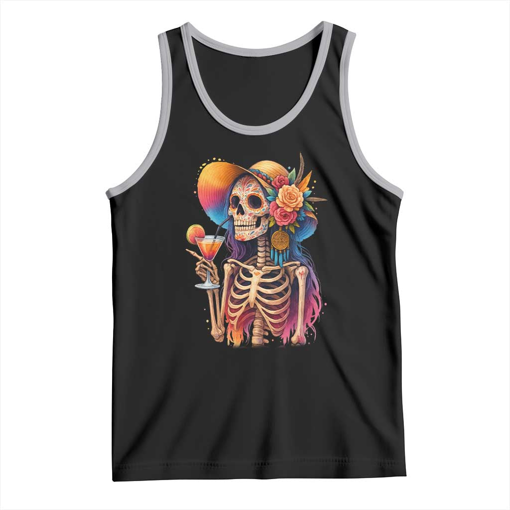 Funny Summer Sugar Skull Cocktail Lover Tank Top