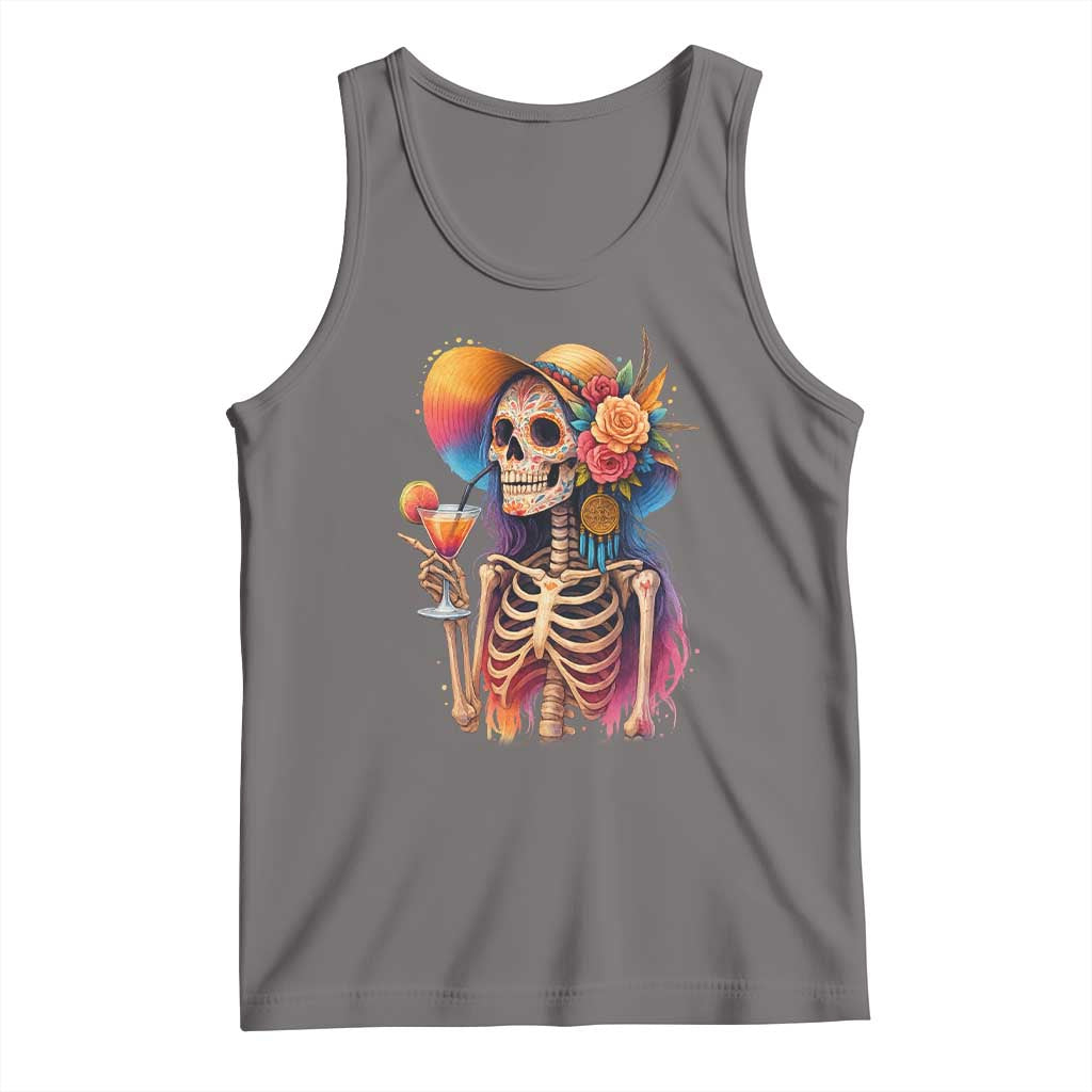 Funny Summer Sugar Skull Cocktail Lover Tank Top