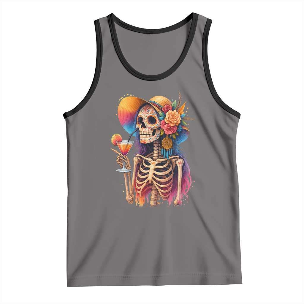 Funny Summer Sugar Skull Cocktail Lover Tank Top
