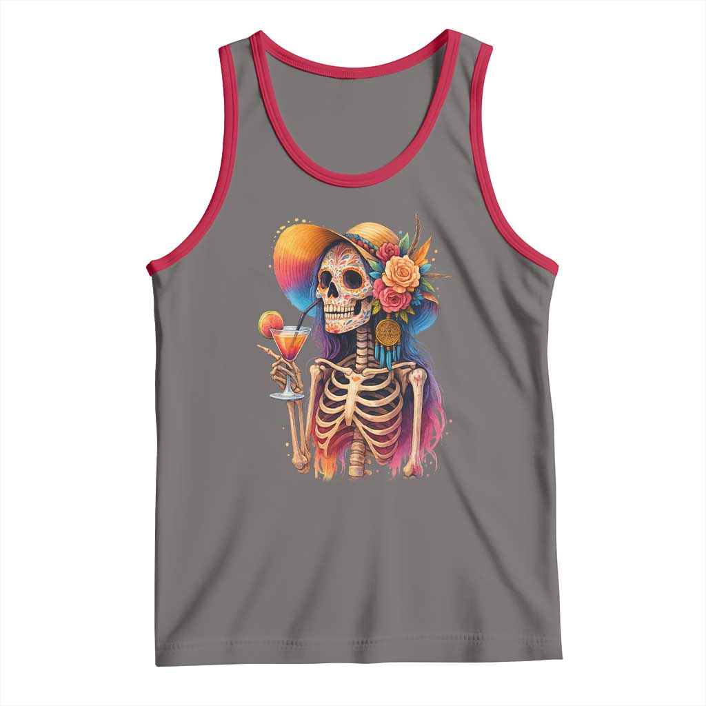 Funny Summer Sugar Skull Cocktail Lover Tank Top