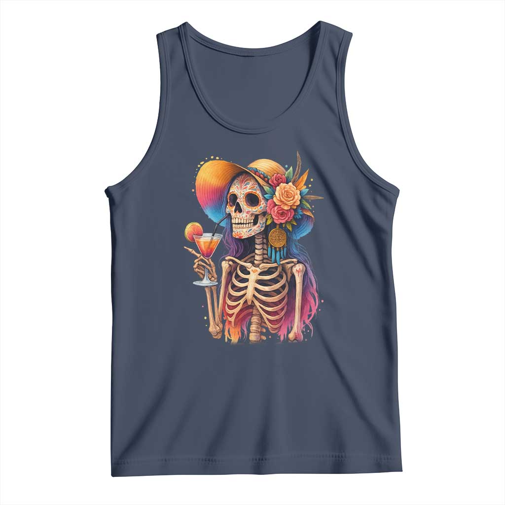 Funny Summer Sugar Skull Cocktail Lover Tank Top