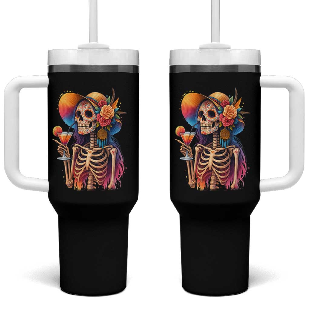 Funny Summer Sugar Skull Cocktail Lover Tumbler With Handle