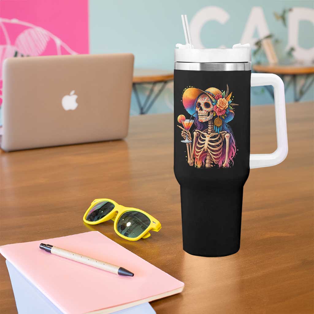 Funny Summer Sugar Skull Cocktail Lover Tumbler With Handle