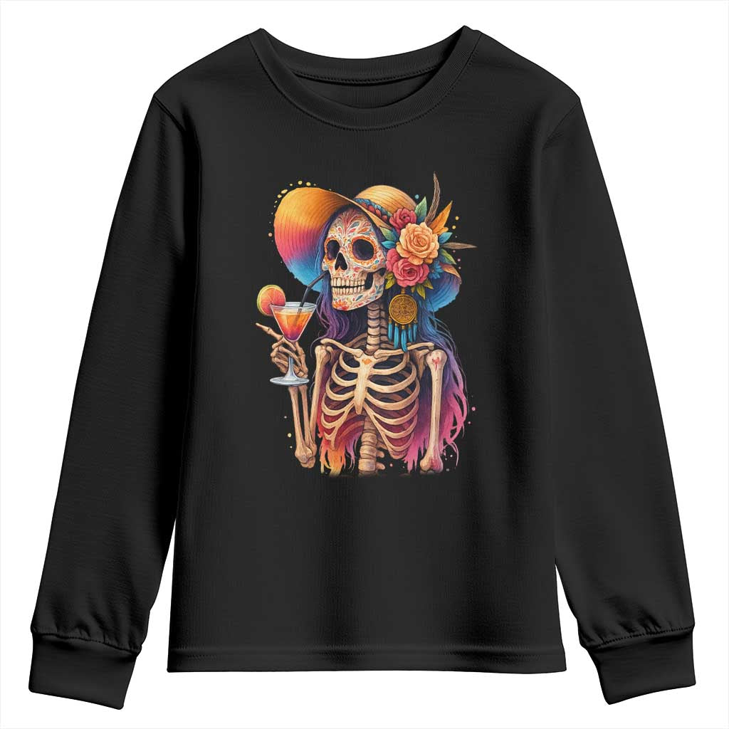Funny Summer Sugar Skull Cocktail Lover Youth Sweatshirt