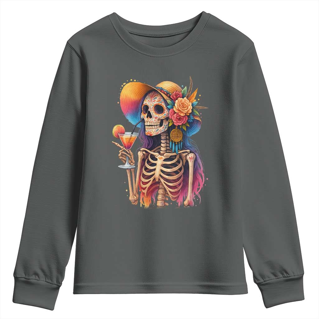 Funny Summer Sugar Skull Cocktail Lover Youth Sweatshirt