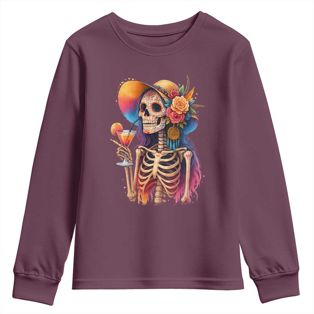 Funny Summer Sugar Skull Cocktail Lover Youth Sweatshirt