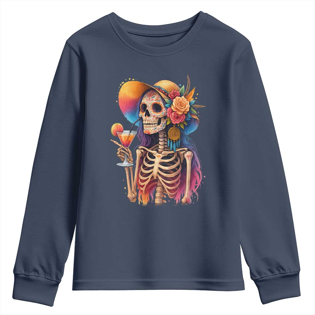 Funny Summer Sugar Skull Cocktail Lover Youth Sweatshirt