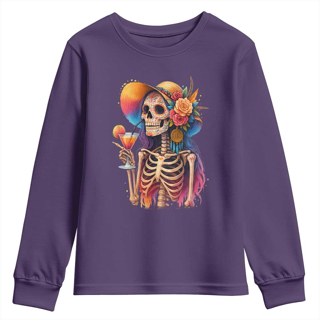 Funny Summer Sugar Skull Cocktail Lover Youth Sweatshirt