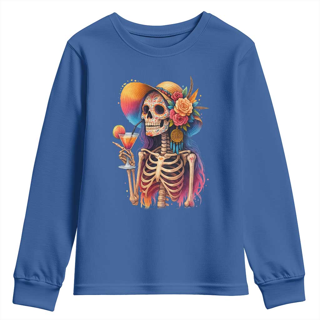 Funny Summer Sugar Skull Cocktail Lover Youth Sweatshirt