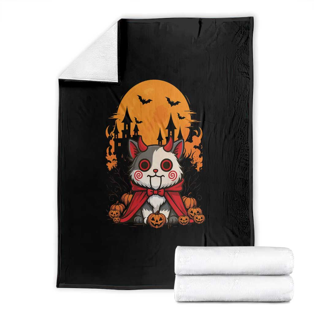 Halloween Cat Throw Blanket Horror Vampire Kawaii Chibi Kitten - Wonder Print Shop