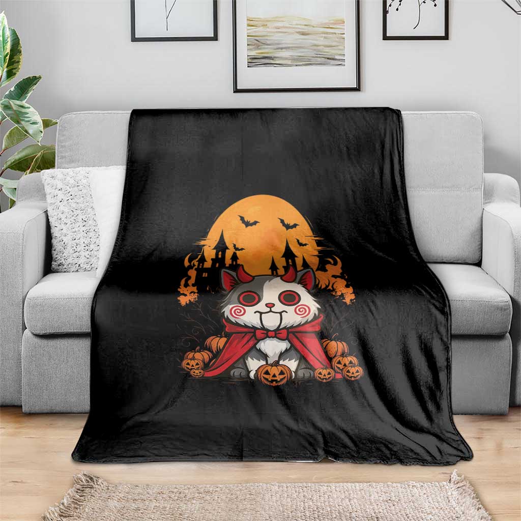 Halloween Cat Throw Blanket Horror Vampire Kawaii Chibi Kitten - Wonder Print Shop