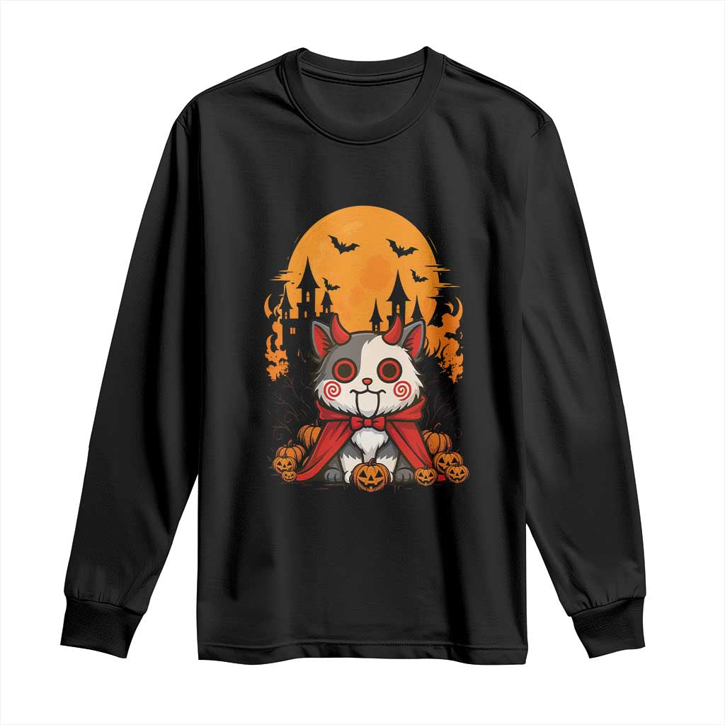 Halloween Cat Long Sleeve Shirt Horror Vampire Kawaii Chibi Kitten - Wonder Print Shop