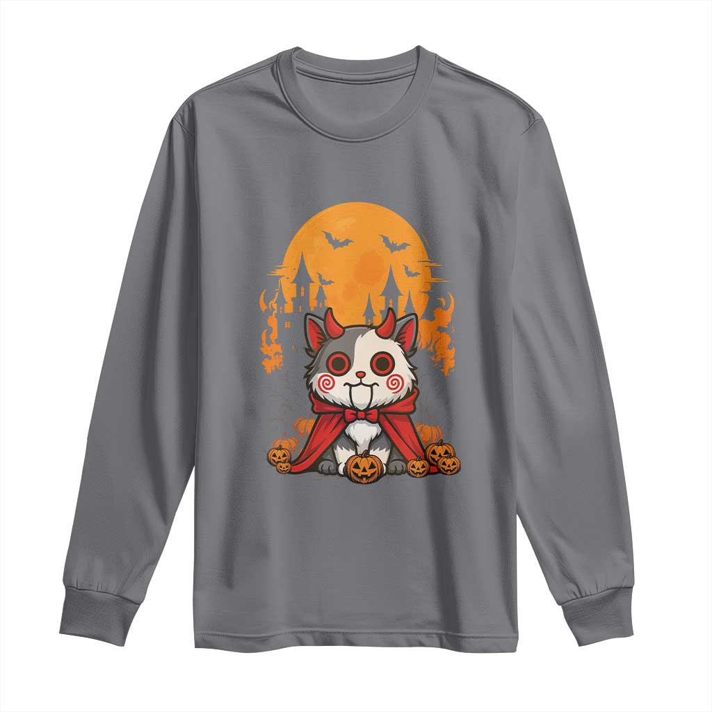 Halloween Cat Long Sleeve Shirt Horror Vampire Kawaii Chibi Kitten - Wonder Print Shop