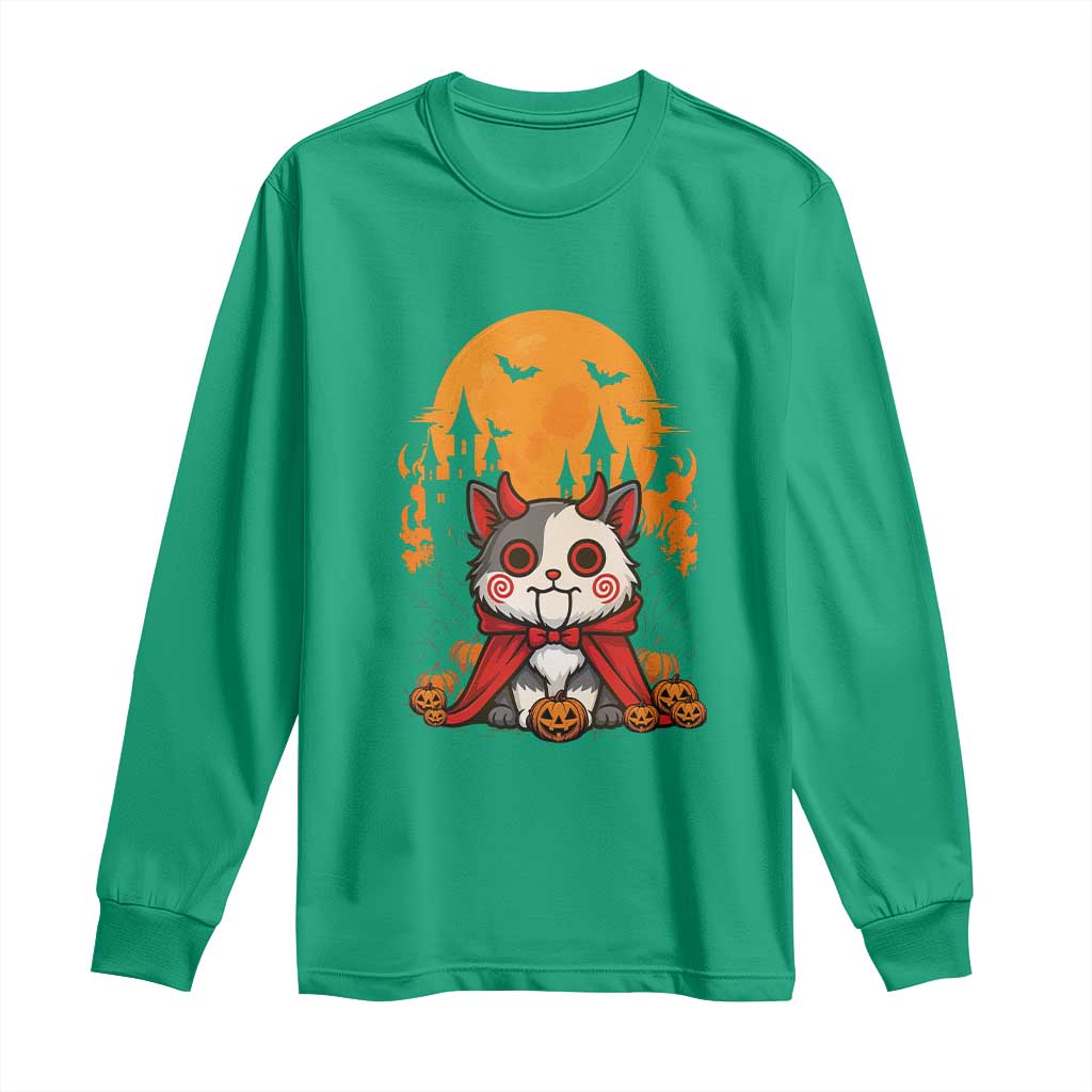 Halloween Cat Long Sleeve Shirt Horror Vampire Kawaii Chibi Kitten - Wonder Print Shop